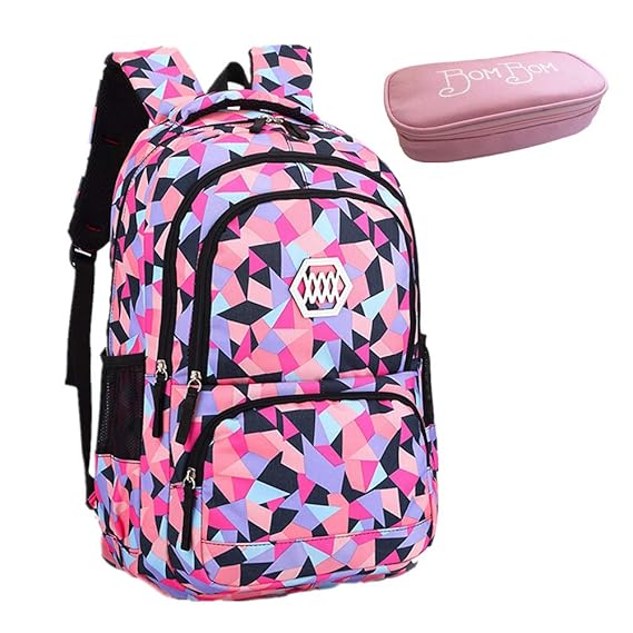 Bom Bom Rucksack Schultasche junge Mädchen Teen Kinder große Schule Rucksack (Schwarz)