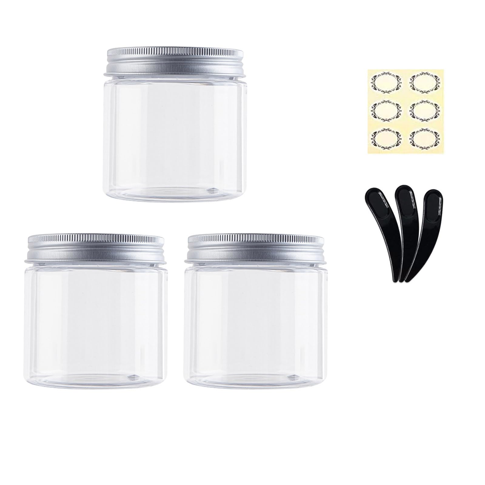 Alledomain 3-Pack 200ML Clear Round Cosmetic Containers with Inner Liners & Aluminum Alloy Lids - Travel Jars for Lip, Body Scrub, Lotion, Powder, Ointment, Makeup