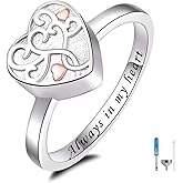 925 Sterling Silver Heart Tree of Life Flower Cremation Urn Ring for Ashes for Women Hold Loved Ones Finger Ring Memorial Keepsake Jewelry
