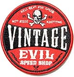VINTAGE EVIL SPEED SHOP HOT ROD CUSTOMS Logo Sign Racing Patch Iron on Applique Embroidered T shirt Jacket BY SURAPAN