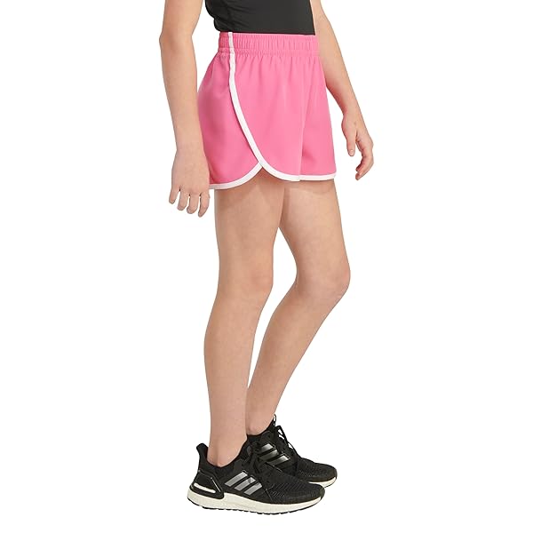 ADIDAS GIRLS CLASSIC ELASTIC WAISTBAND GYM SHORTS, DARK PINK, 14