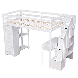 Merax Loft Bed Twin with Desk and Storage