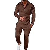 UOUA Mens 2 Piece Set Casual Outfits Polo Long Sleeve Shirt & Pants Tracksuit Loungewear Athletic Jogger Sweatsuit