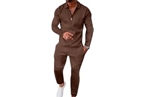 UOUA Mens 2 Piece Set Casual Outfits Polo Long Sleeve Shirt & Pants Tracksuit Loungewear Athletic Jogger Sweatsuit
