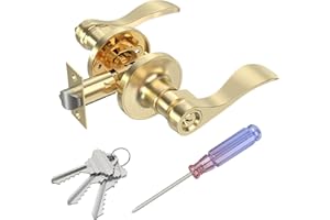 ANSIONLOK Stain Brass Keyed Entry Door Handle, Wave Style Door Lever Lock with 3 Keys & Screwdriver, Interior Exterior Entrance Reversible Door Handles, 1 Pack