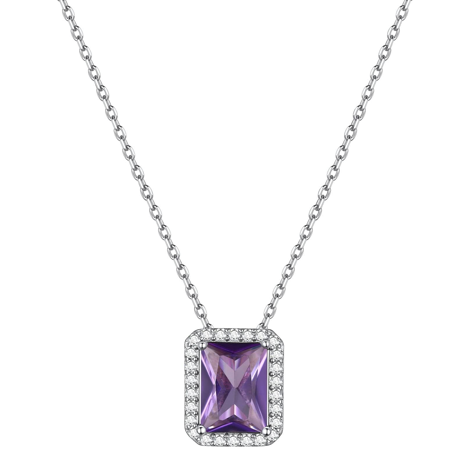 ChicSilver Tiny Sparkle Birthstone Necklace for February Women Simulated Amethyst 925 Sterling Silver Birth Gemstone Jewelry