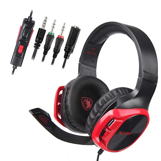 Sades Stereo-Gaming-Headset für Xbox One PS4 PC, Surround-Sound, Over-Ear-Kopfhörer, Anti-Noise Mikrofon, Lautstärkeregler, L
