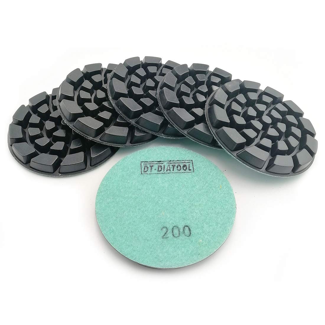 DT-DIATOOL Diamond Concrete Polishing Pads 4 Inch/100mm 6 Pieces #200 for Dry or Wet Polishing Concrete Cement Terrazzo Floor