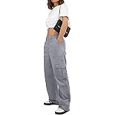 HiMONE Petite Women's Cargo Pants Baggy Y2K Jeans High Waisted Casual Stretchy Wide Leg Streetwear with 6 Pockets for Women