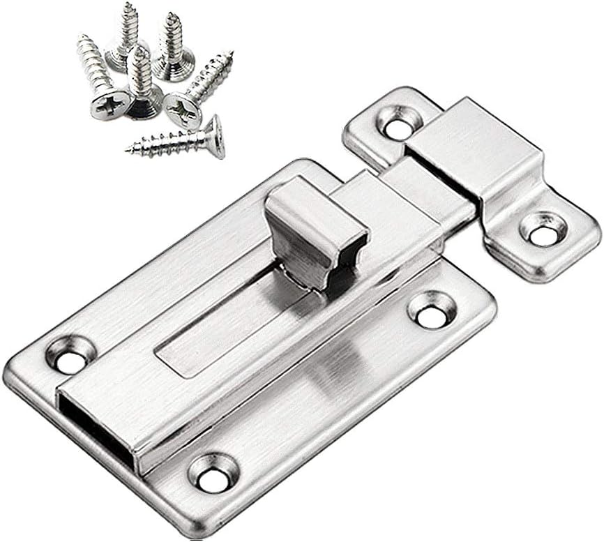 YUOIP® Door Lock Gate Bolt 3" Stainless Steel Door Latch Gate Latch Sliding Bolts for Bathroom Loft Hatch Pet Gate (Stainless Steel Screws)