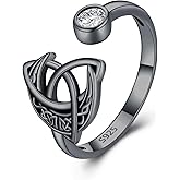 Celtic Knot 925 Sterling Silver Moon Ring - Adjustable Open Celtic Jewelry Gift for Women