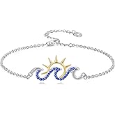 LEECCI Wave/horsebit/Infinity Bracelet 925 Sterling Silve Sun/Hibiscus Bracelet Ocean Beach Jewelry Gifts for Women Mom