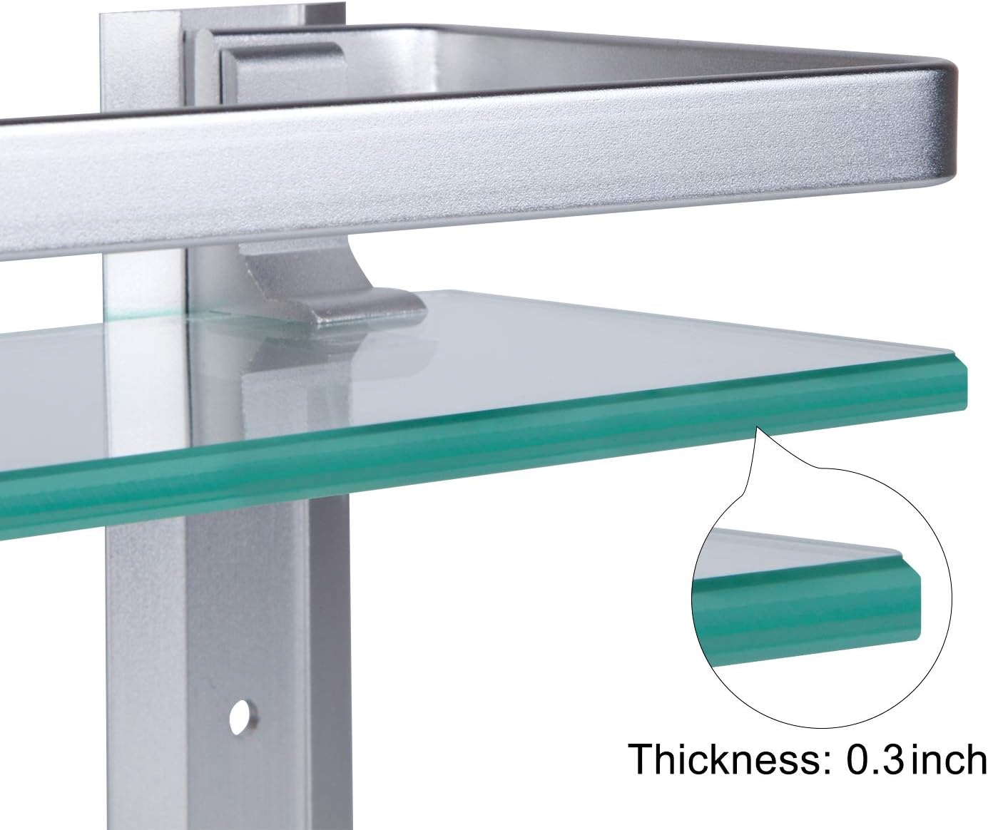 Vdomus Tempered Glass Bathroom Shelf with Towel Bar Wall Mounted Shower storage15.2 by 4.5 inches, Brushed Silver Finish (Silver): Kitchen & Dining