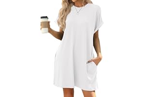 WELINCO Womens 2026 Summer Casual Loose Crew Neck Short Sleeve T Shirt Dress with Pockets