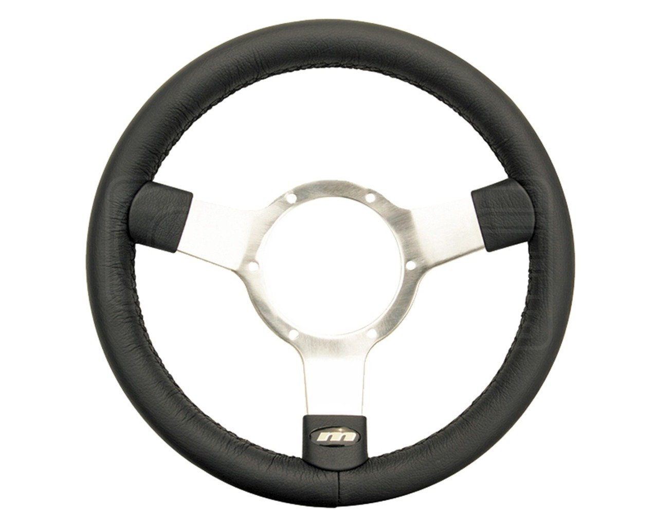 Mountney 23SPLB Polished Center Semi - Dished 3 Spoke, Black Leather