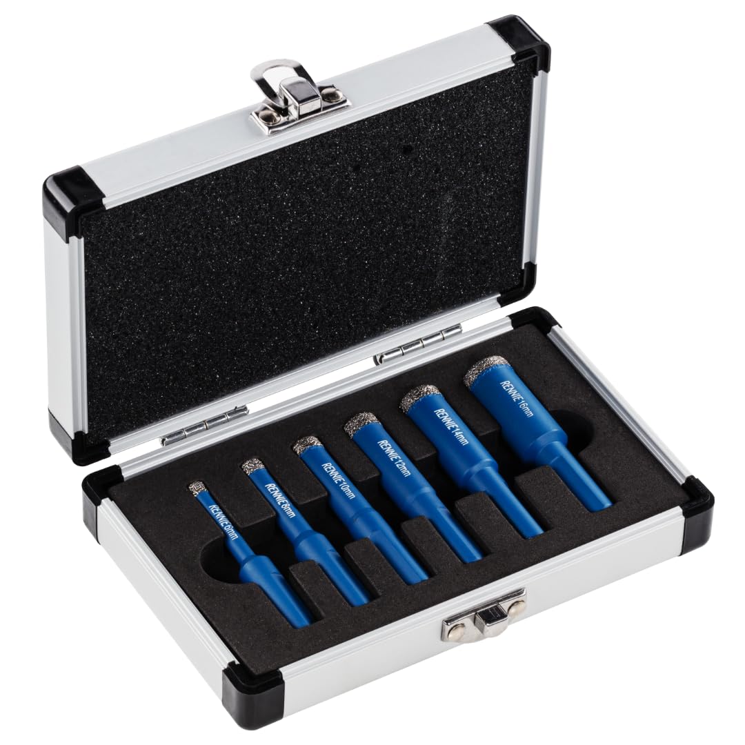 6 Piece Set 6/8/10/12/14/16mm Diamond Hole Saw Drill Bit With Tri Shank For Porcelain Tiles Ceramic Slate Stone Granite Marble Glass. Diamond Core Holesaw/Hole Cutter Set — image 1