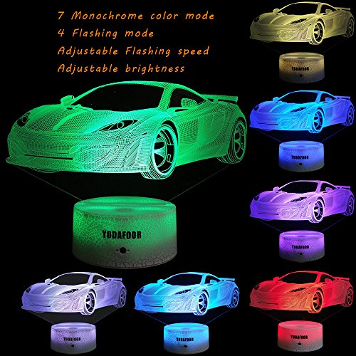 image for YODAFOOR 3D Night Lights for Kids Baby Teen 3D Toy Car Illusion Lamp, 