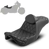 HI-LINE Gel Touring Seat for Harley Touring 2008-2023 | Built for Long Rides with Driver Backrest, Black Diamond Stitching for Road Glide, Street Glide, Road King &amp; Electra Glide