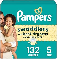 Pampers Swaddlers Diapers, Size 5 (20-37 lbs), 132 Count, Absorbent, Keeps Baby Dry and Comfortable, Skin Safe Disposable Bab