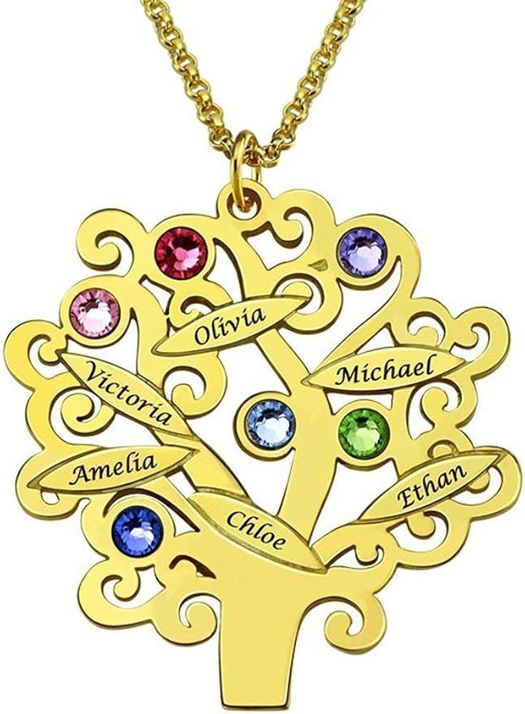 Namenskette Familie Lebensbaum mit Gravur 1 bis 6 Namen