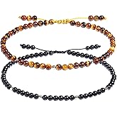 Jewever 2PCS Gemstone Anklet Bracelet for Women Foot Beaded Stone Healing Energy Crystal Beach Foot Jewelry Adjustable