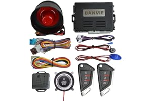 BANVIE Car Alarm System with Remote Engine Start and Push to Start Stop Iginition Button Kit