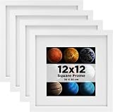 EGOFINE 12x12 Picture Frame Set of 4 Wood with Acrylic Glass 8x8 Mat