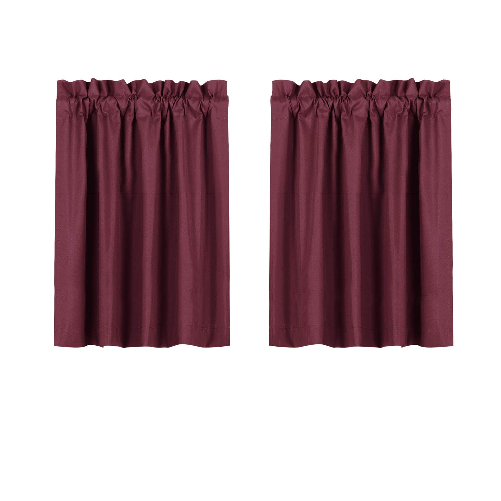 Valea Home Blackout Tiers Curtain for Christmas Small Window Rod Pocket Kitchen Curtains Room Darkening Short Curtains for Bedroom, burgundy, 30 inch x36 inch, 2 Panels