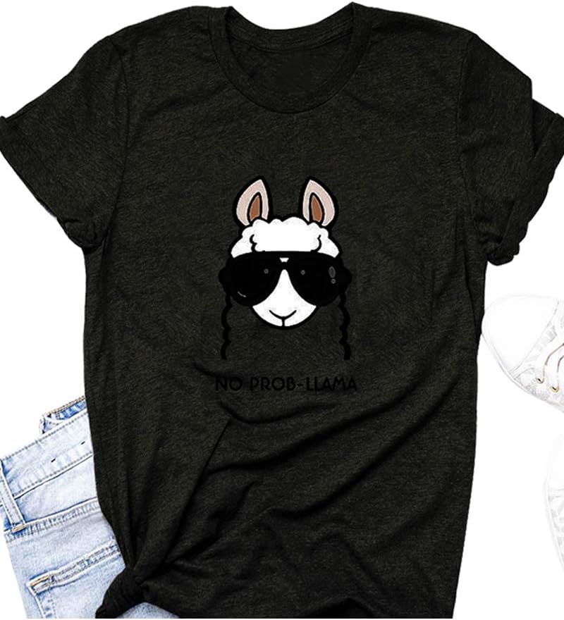 Haircloud Women Sheep Shirts Animal Graphic Cute Funny Short Sleeve Cotton Tops (Run 3 Size Small)