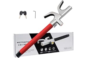 KNFRXO 4-in-1 Steering Wheel Lock with Flashlight/SOS LED Ligth,Seat Belt Cutter,Escape Hammer,2 Keys Retractable Steering Lock,Vehicle Anti-Theft Lock，Universal for Auto/Truck/SUV/Van(Red)
