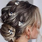 Heread Blue Pearl Bride Wedding Hair Pins Silver Crystal Bridal Hair Pieces Hair Clips Accessories for Women and Girls(Pack of 4)