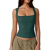 QINSEN Women's Square Neck Sleeveless Double-Layer Tank Tops Basic Tight T Shirts