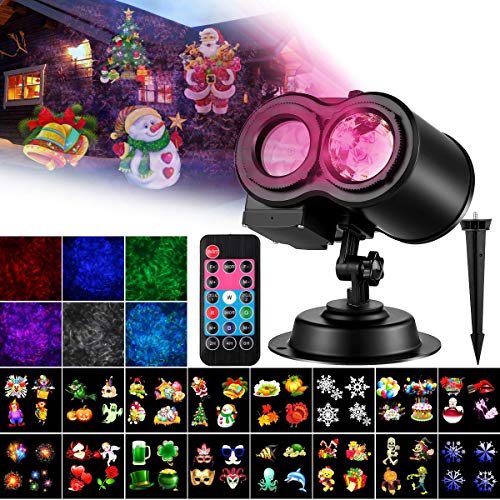 PRYMAX 【2019 Upgrade Holiday Lights Projector, Holiday Decorations Lights 2 in 1 Ocean Wave with Moving Patterns LED Landscape Lights with RF Remote Waterproof for Party, Garden,16 Slides 10 Color - Thumbnail 6