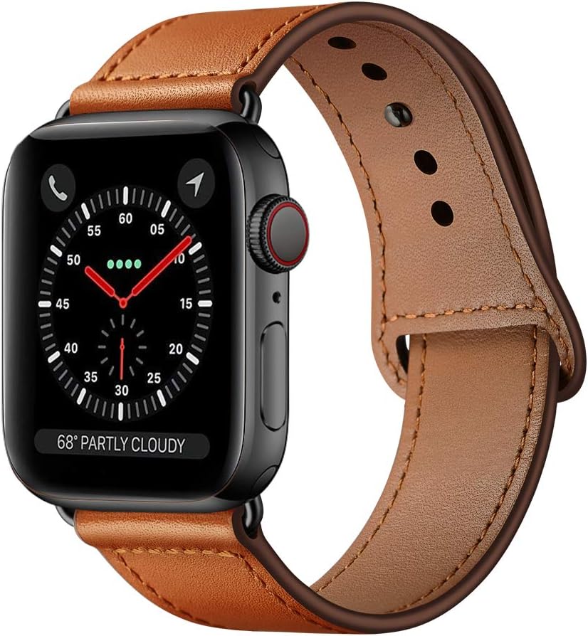 Taolele Genuine Leather Band Strap Compatible for Apple Watch Series 5/4 / 3/2 / 1, 38mm and 40mm, Brown
