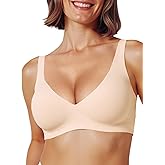 NOTEXT Women's Deep V Wireless Push Up Bra, Seamless T-Shirt Bralette with Jelly Strip Support, Invisible Wirefree Comfort