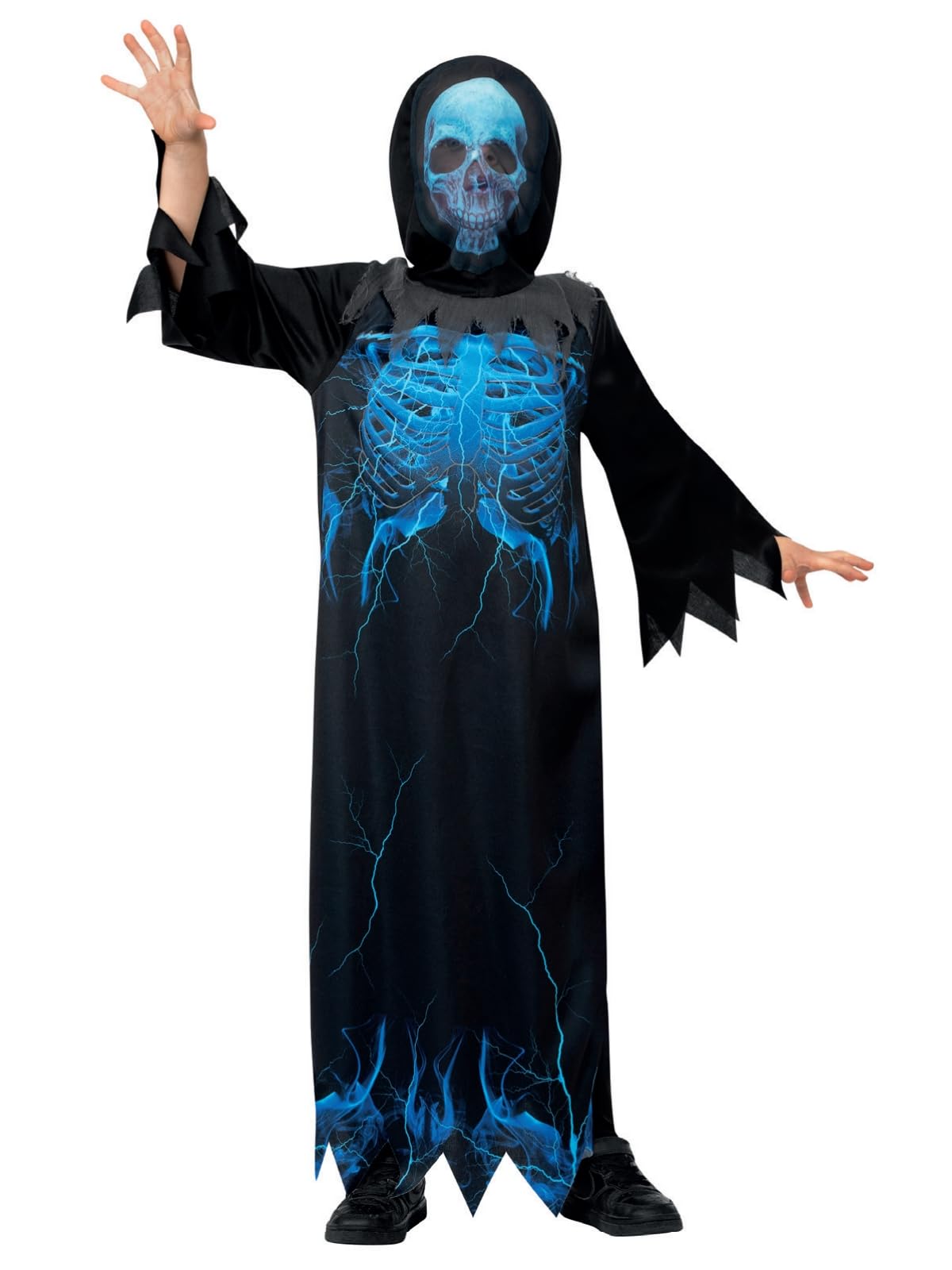 Smiffys Midnight Skeleton Reaper Costume Robe & Hooded Mask, Halloween Child Fancy Dress, Skeleton Dress Up Costumes