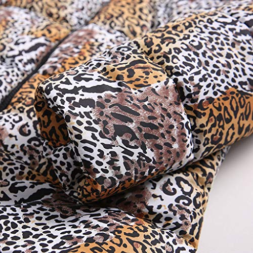 Mlide Womens Leopard Print Padded Coat,Fur Collar,Winter Long Down Cotton Parka Hooded Jacket Outwear(Khaki,XX-Large)