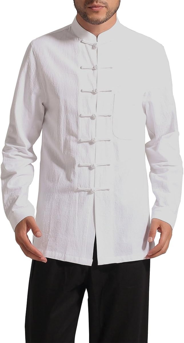 Bitablue Men's Chinese Traditional Style Cotton Shirt (White, Large