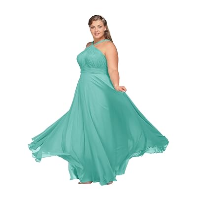 alicepub bridesmaid dresses Plus Size A-Line Lace-Up Chiffon Maxi Bridesmaid Dress