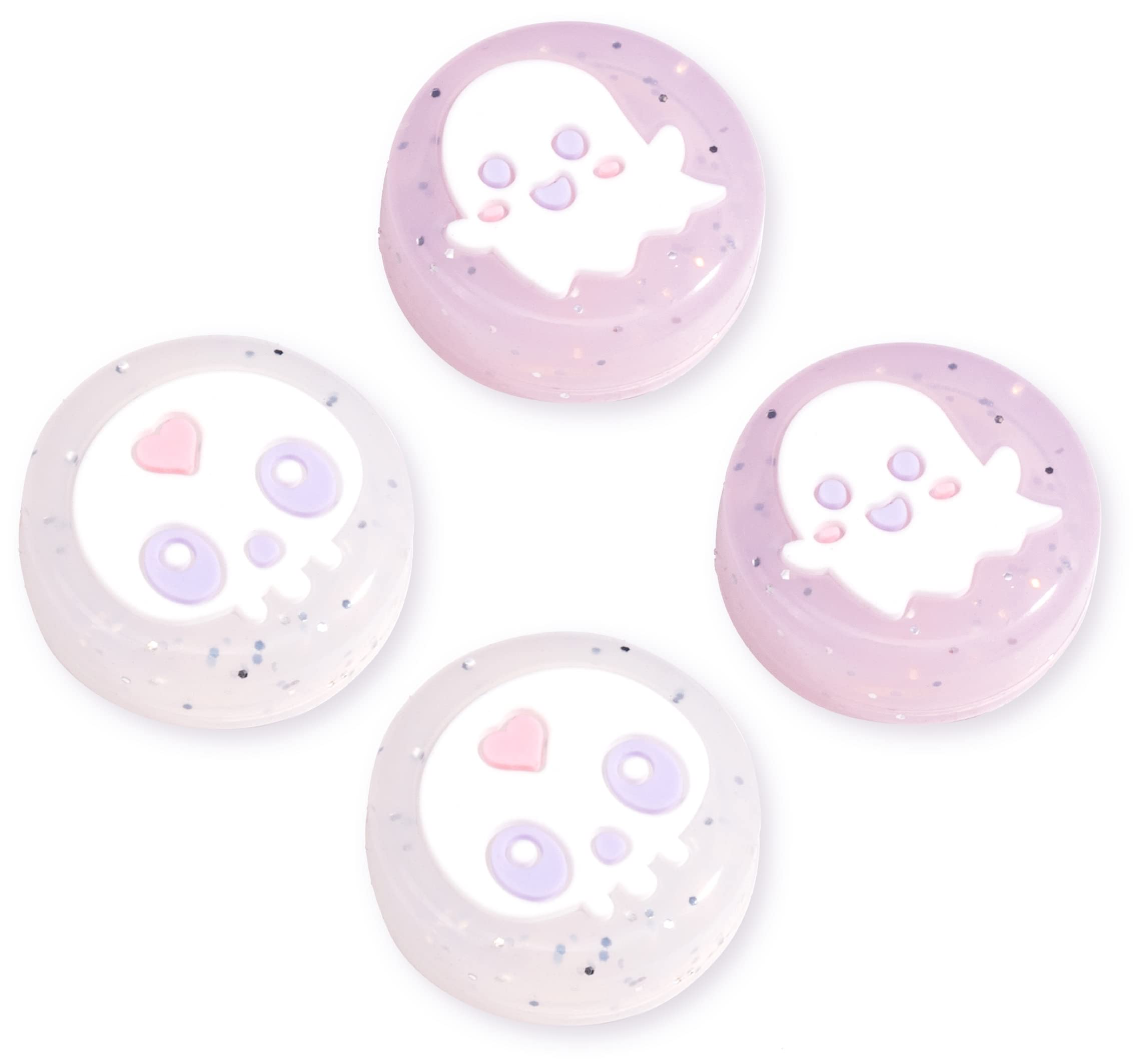 BelugaDesign Ghost Thumb Grips | Halloween Gothic Clear Jelly Glitter Joystick Grip Button Caps | Compatible with Nintendo Switch 1 Standard Lite OLED