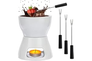 Ceramic Chocolate Fondue Pot Set with Forks,Cheese Butter Fondue Maker Set,Butter Warmer,Family Melt Hot Pot Bowl for Tapas,4