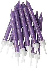 Anniversary House Purple Glitter Birthday Candles Set of 12 with Holders 7.5cm view 1