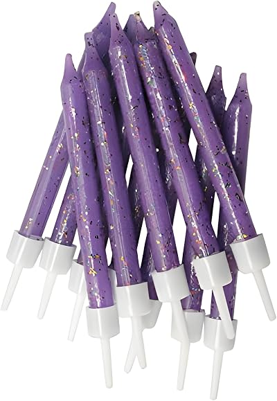 Anniversary House Purple Glitter Birthday Candles Set of 12 with Holders 7.5cm