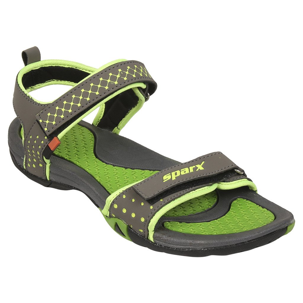 sparx women's ss0803l series drak grey fluorescent green synthetic casual sandal