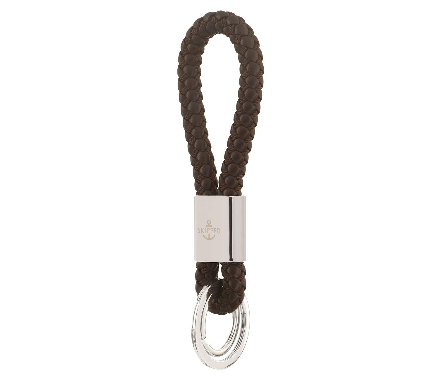 Skipper Key ring with ring made of faux leather and stainless steel silver 8609, skipper colour: brown