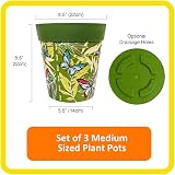Hum Flowerpots 22cm Set of 3 Indoor Outdoor Plastic Plant Pots Green Butterfly view 2