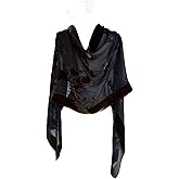 JJcollection Silk Base Burn-out Velvet Shawl,73" Lx21 W,Ancient Art,Olive/Black