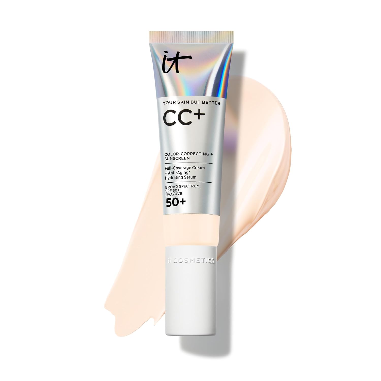IT Cosmetics CC+ Cream - Natural Full Coverage Foundation With SPF 50+, Color Corrector & Anti-Aging Hydrating Serum, Hyaluro