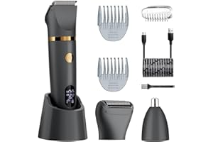 Zivelier Ball Shaver for Men, 3-in-1 Multifunction Body Hair Trimmer & Pubic Shaver with Titanium Blades (No Nicks!), IPX7 Waterproof Electric Razor, LED Display, Wet/Dry