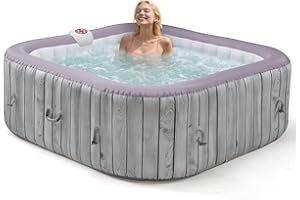 BTMWAY 73" Inflatable Hot Tub,4-6 Person, Portable Outdoor Spa with 130 Soothing Bubble Jets, Smart Heating, Insulated Cover and 6 Replaceable Filters, PE Floor Mat, 110-120V Input (Square)